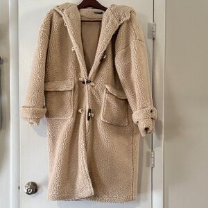 Nasty Gal Beige Teddy Jacket with Hood